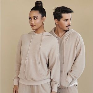 JLUXLABEL Unisex Beige Bellamy Waffle Knit Hoodie!